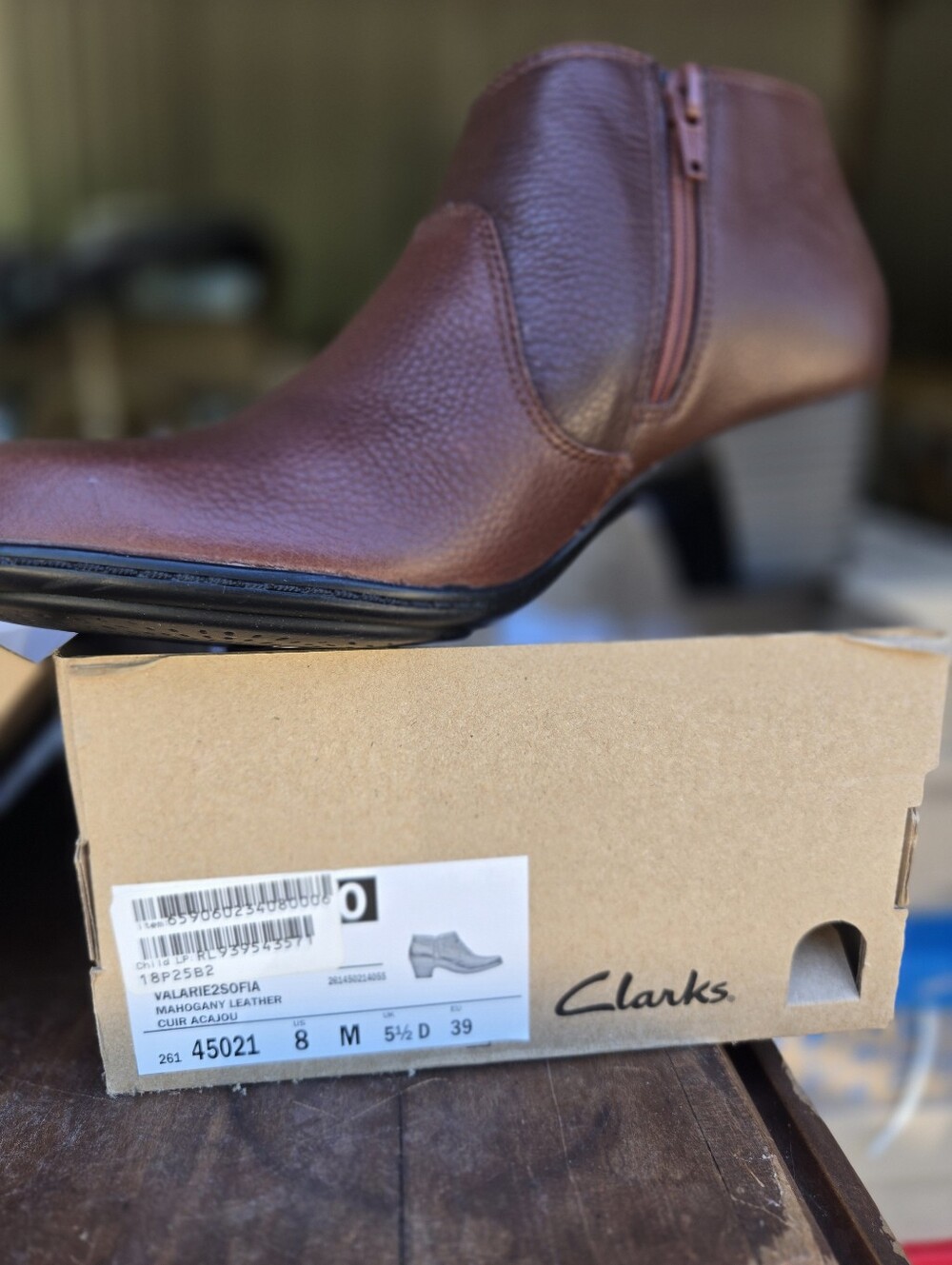 Clarks Mahogany Leather Ankle Bootie with Side Zip